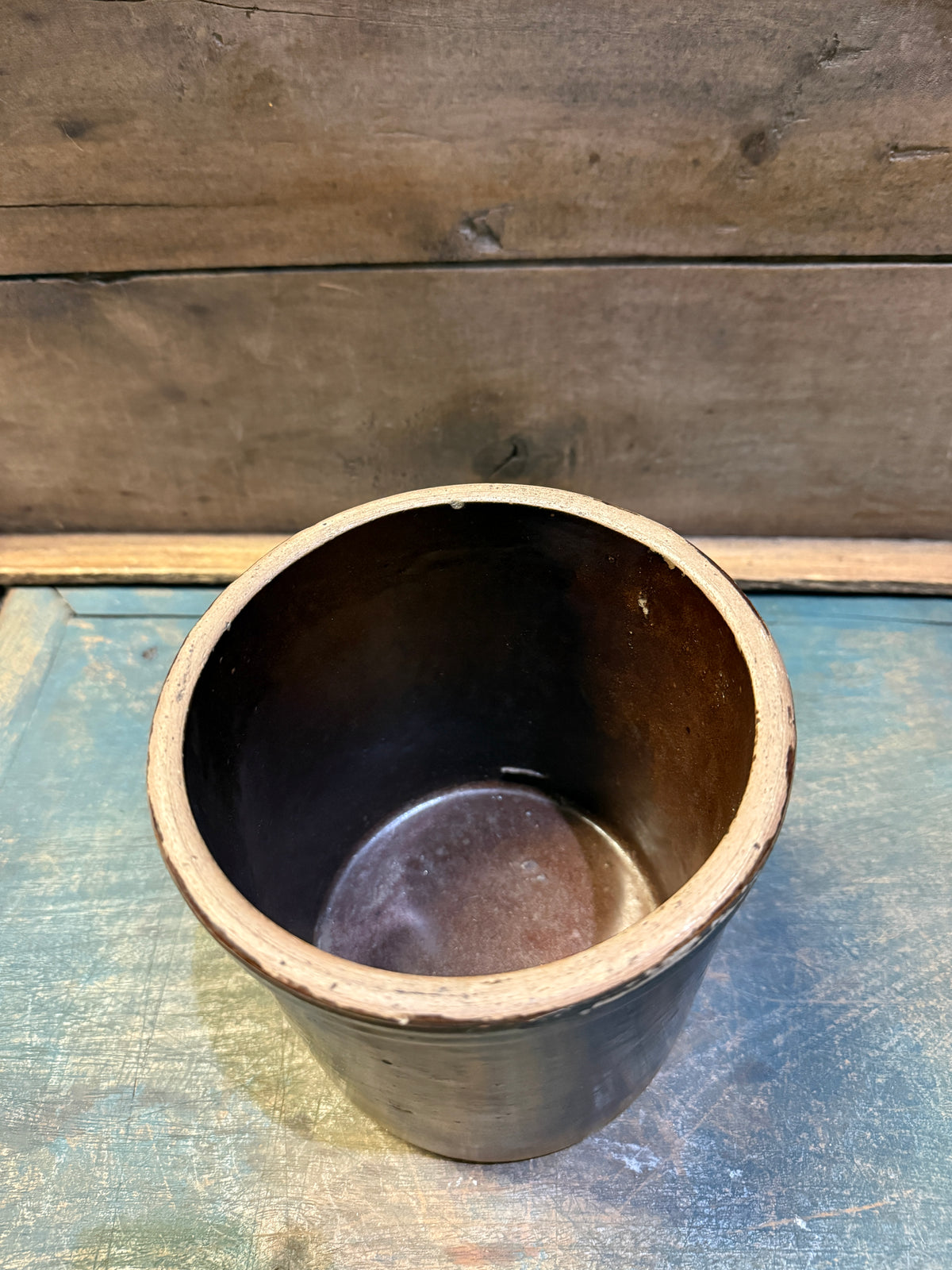 Exceptional Early Brown & Mustard Glazed Stoneware Crock