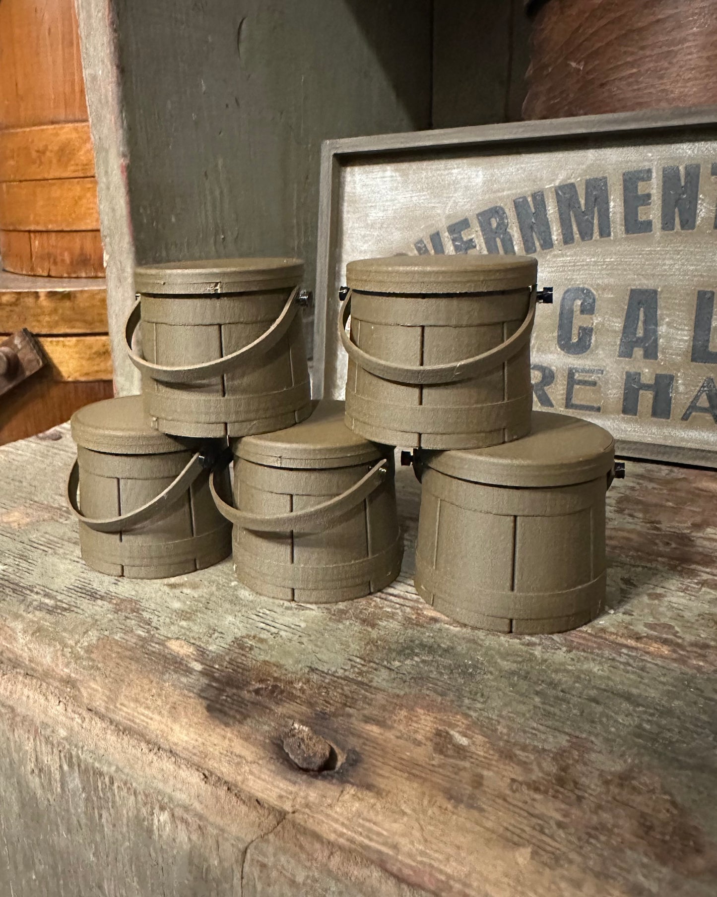 Set of 10 Mini Firkin Ornaments (available in colonial blue, walnut, black walnut, rosewood and black)