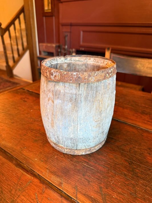 Blue Painted Stave Paint Pail/Bucket, Mid-Late 1800s