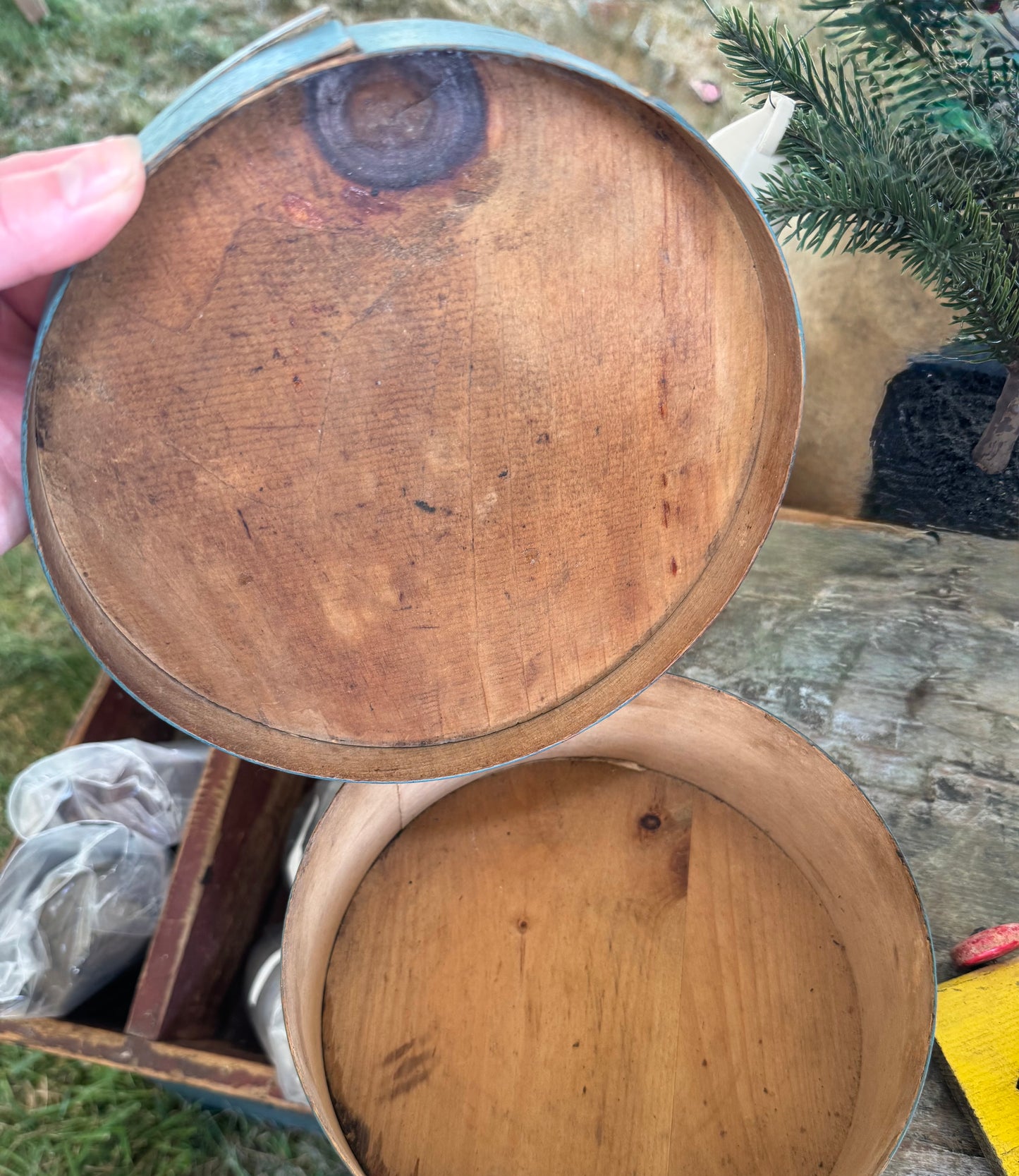 Early Large Pantry Box in Original Blue Paint