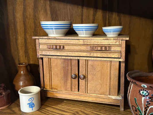 Set of 3 Miniature Faux Stoneware Bowls (Blue Stripe)