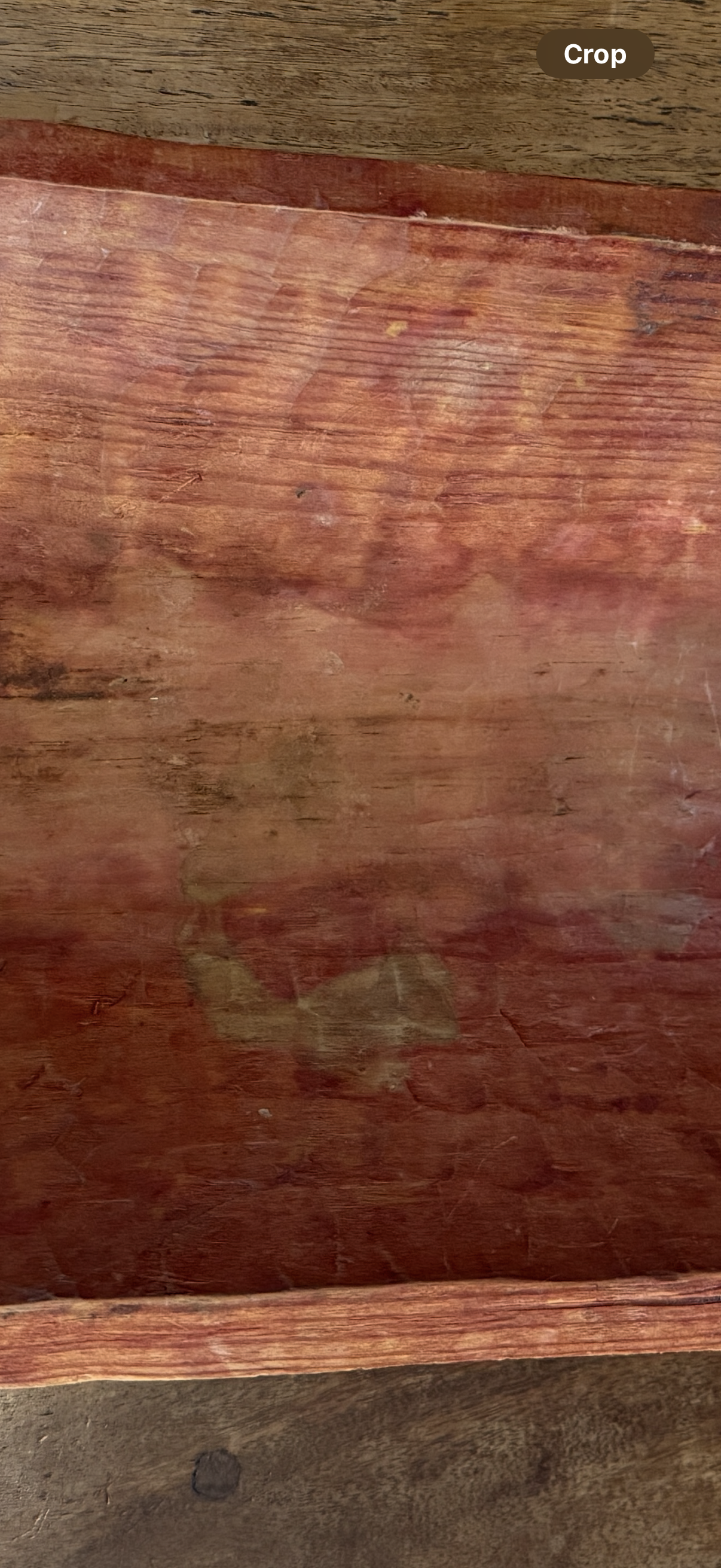 Early Hand-Hewn Trencher c. 1820–1860 with Original Dry Red Surface; red oxide wash