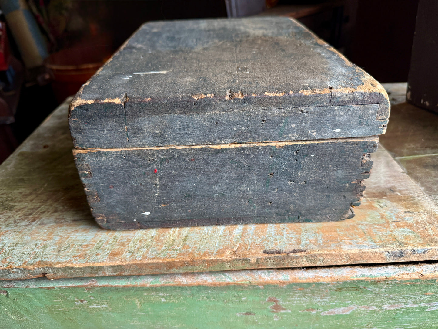 Early Document Box in Original Green Paint