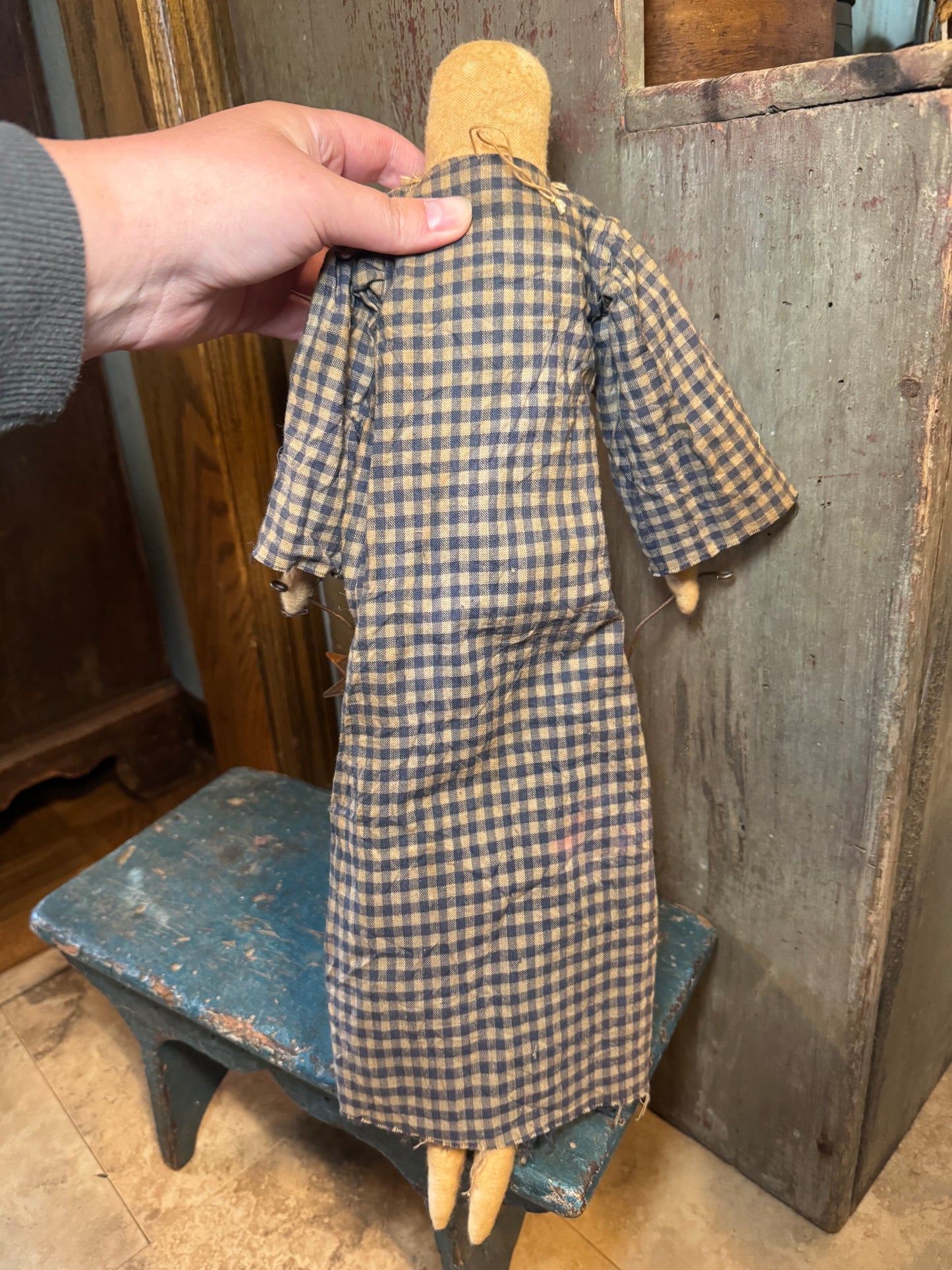 Hand-Stitched Gingham Doll with Rustic Star Garland