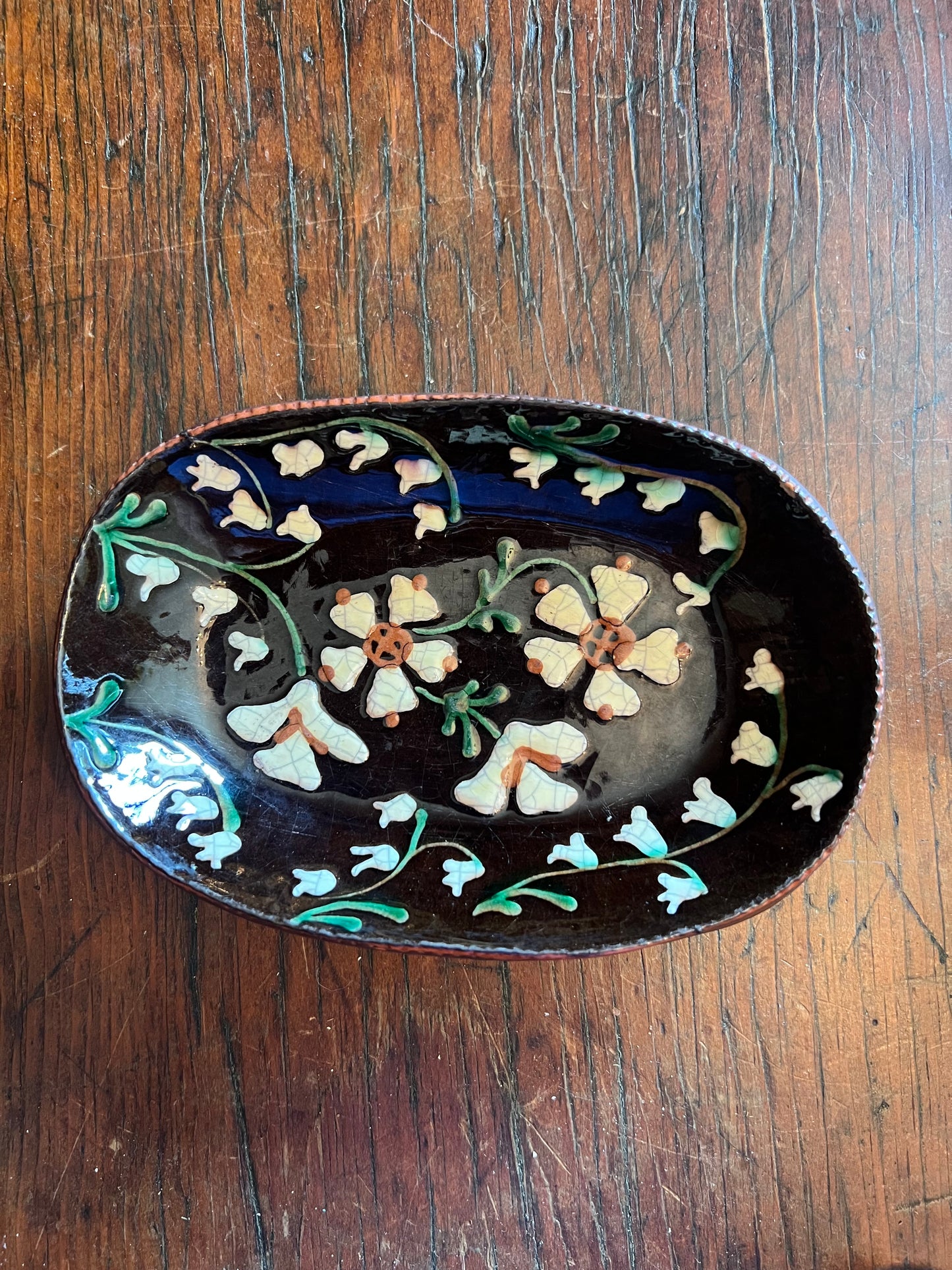 Small Black Oval Redware Dish by Turtle Creek Pottery
