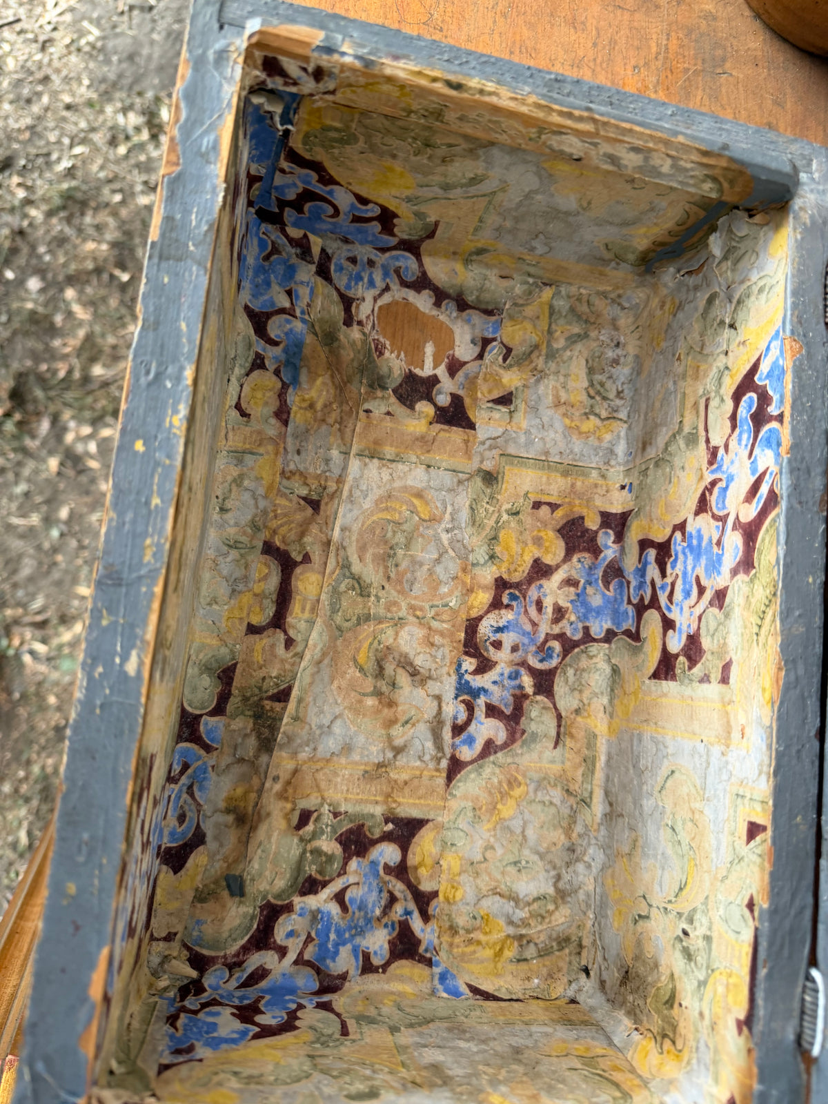19th-Century Wallpaper-Lined Document Box from the Lana Testa Estate