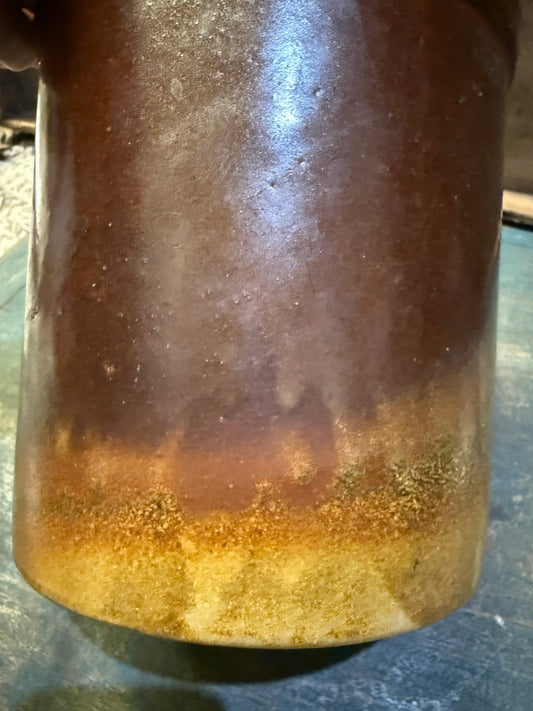 Exceptional Early Brown & Mustard Glazed Stoneware Crock