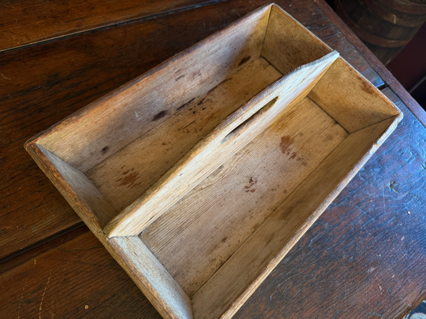 Mid to Late 1800s Divided Tote with Original Buttermilk Yellow Paint