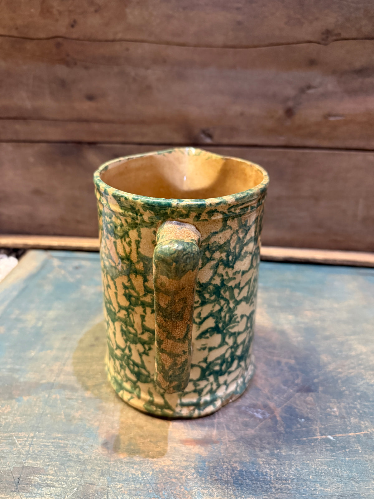 Antique Green Spongeware Pitcher