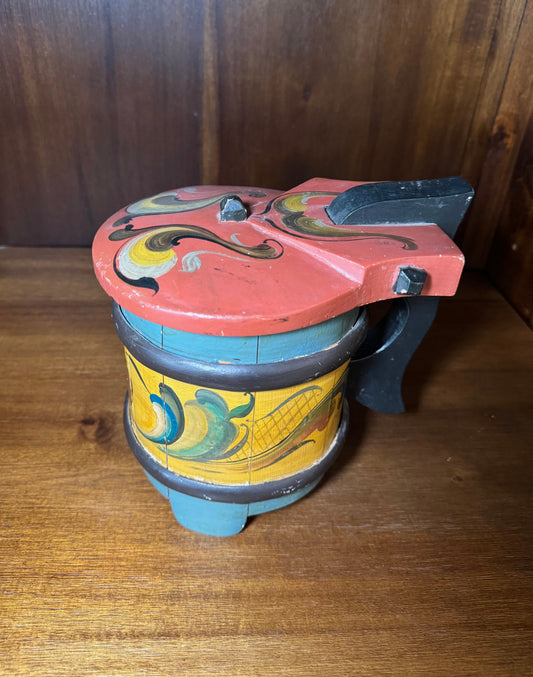 Mid-1900s Painted Wooden Lidded Box Norwegian with Rosemaling