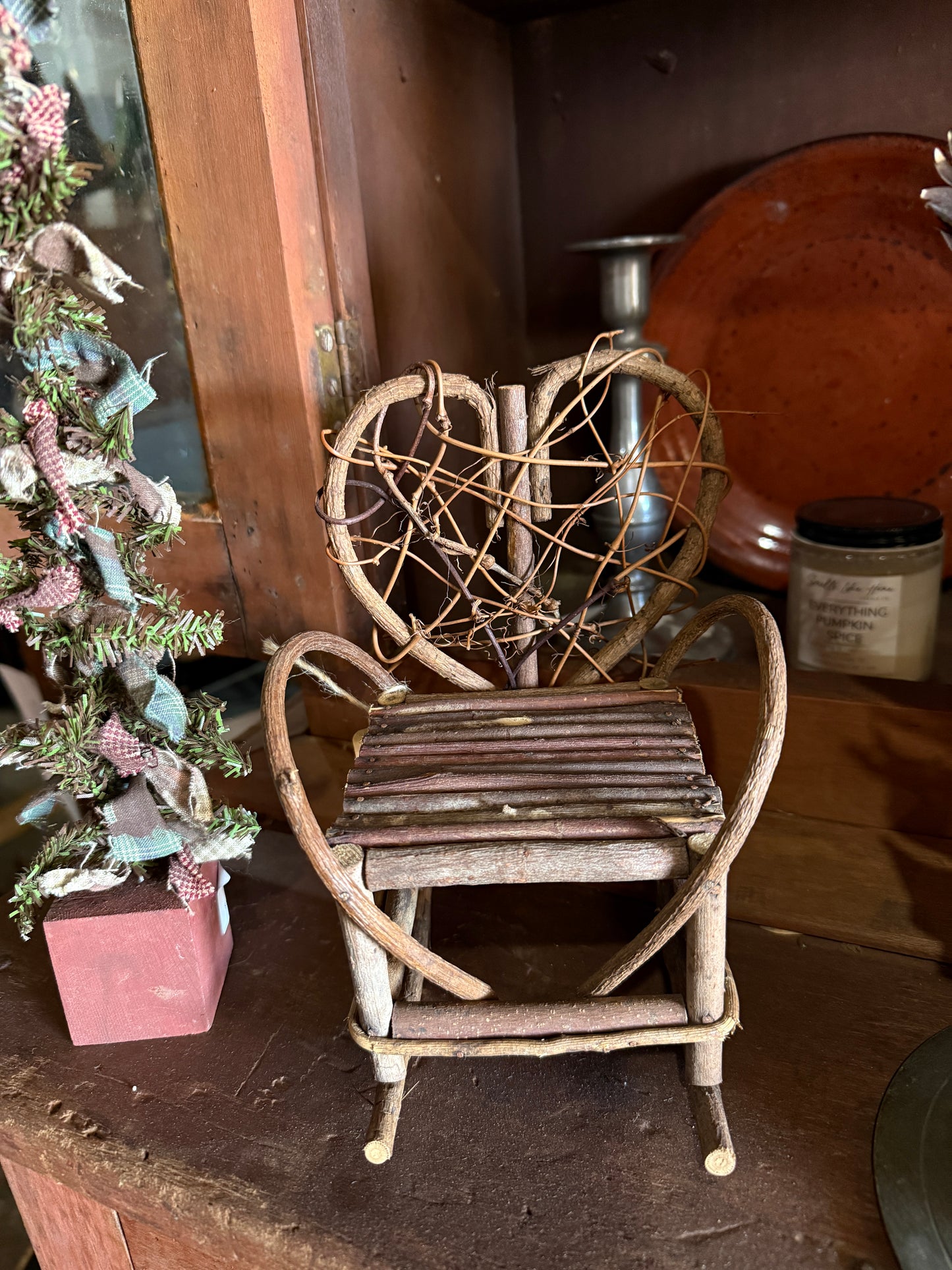 Primitive Santa with Tree & Twig Chair Set
