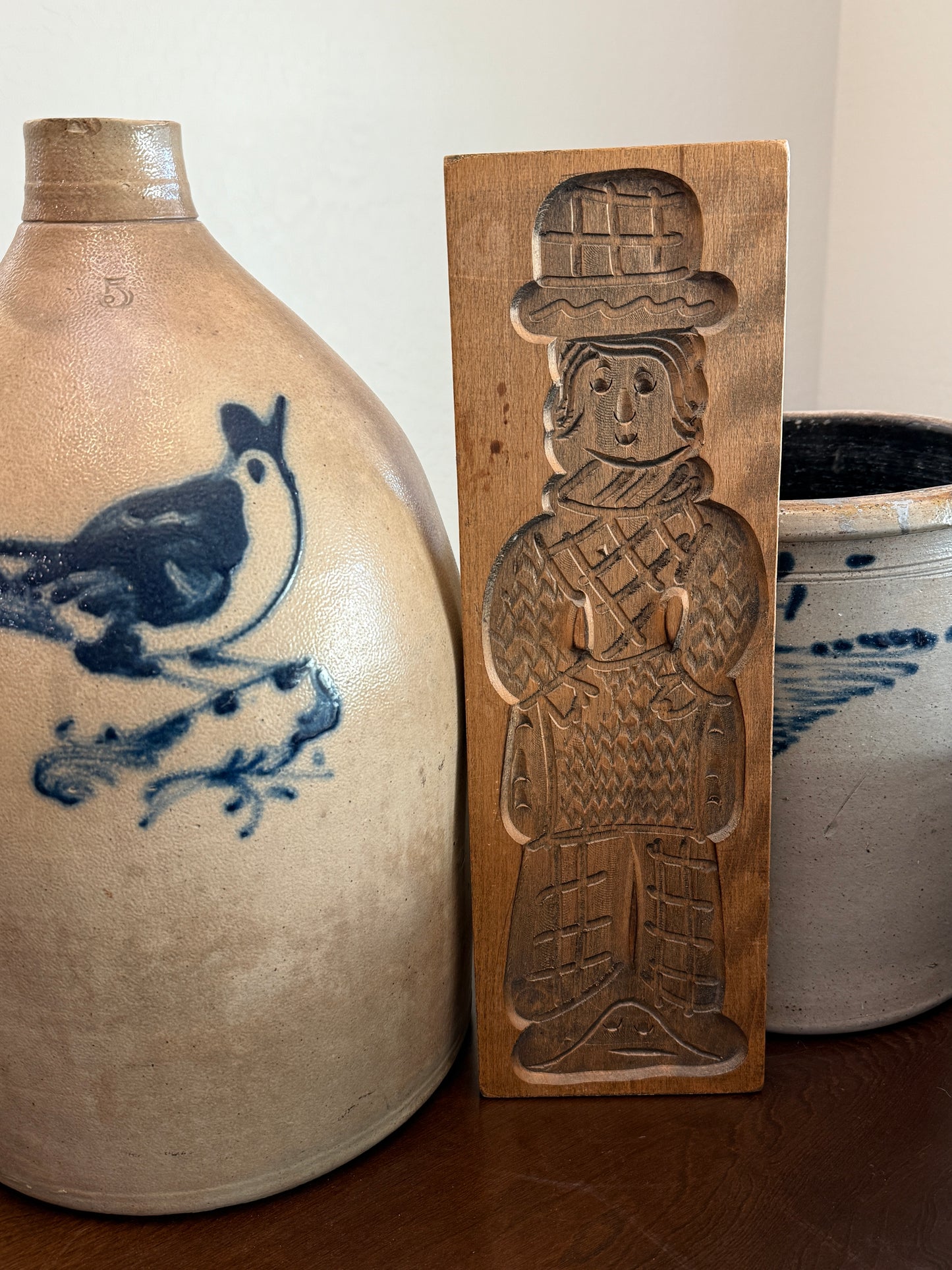 Hand Carved German Butter Print with Folk Figure Design