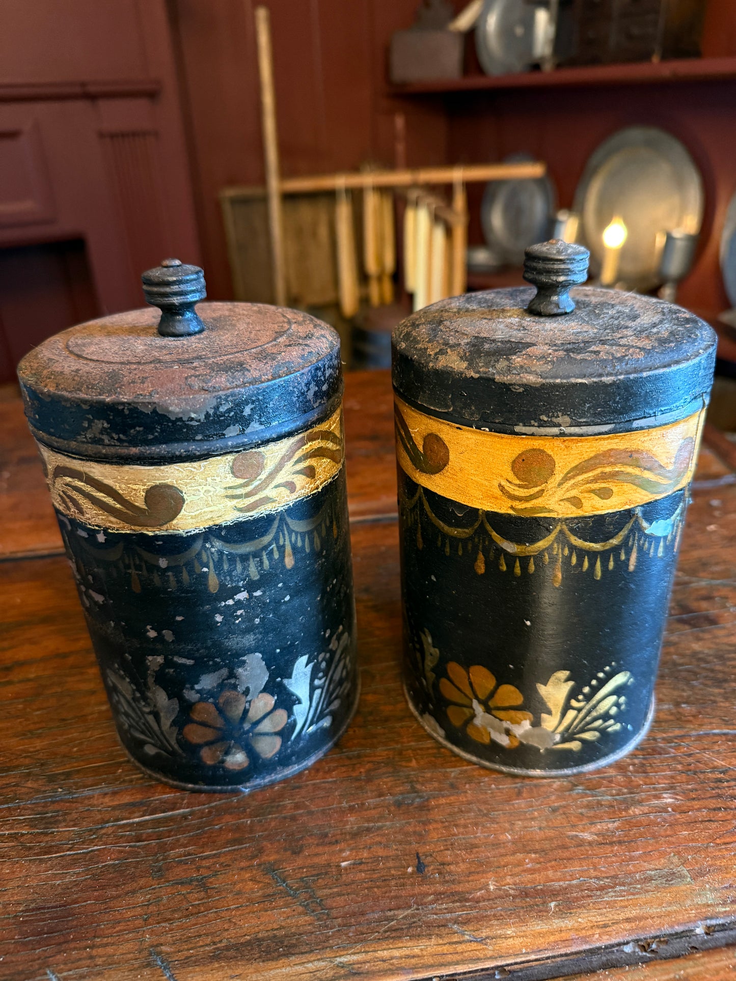 Mid-1800s Toleware Canisters - Set of 2