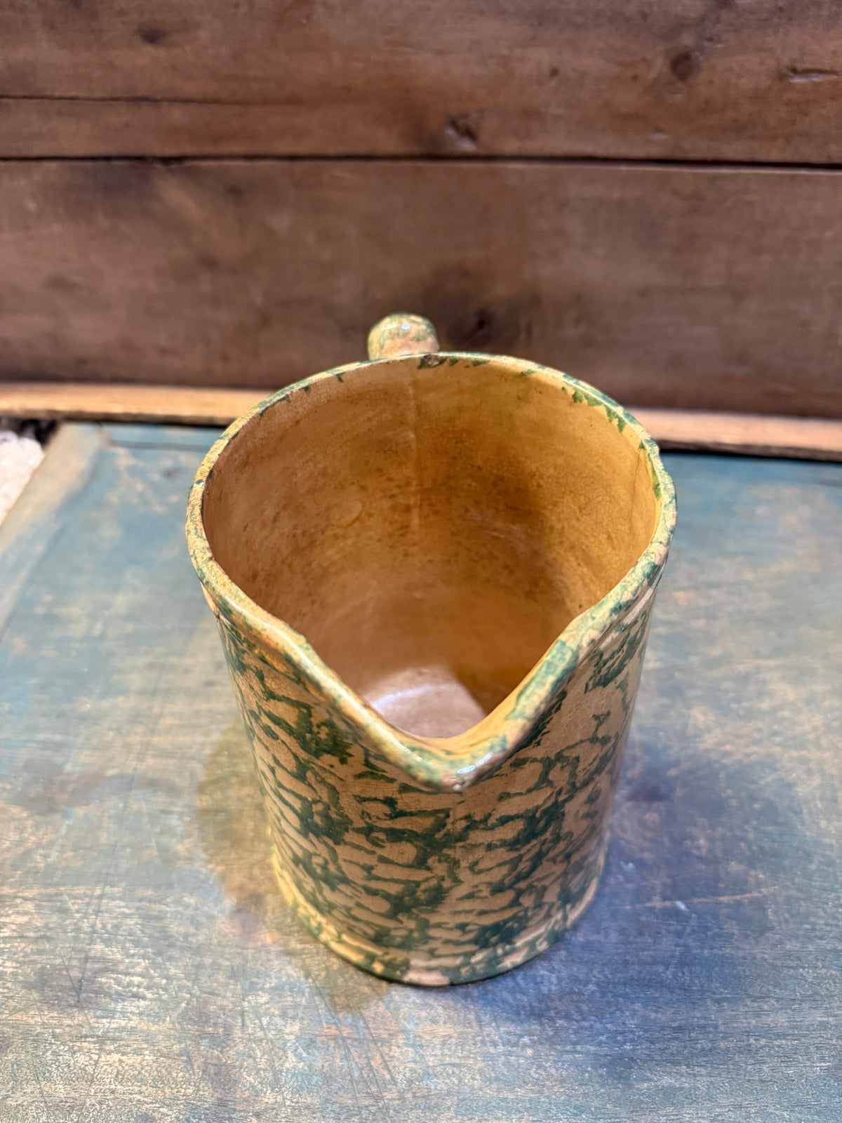 Antique Green Spongeware Pitcher