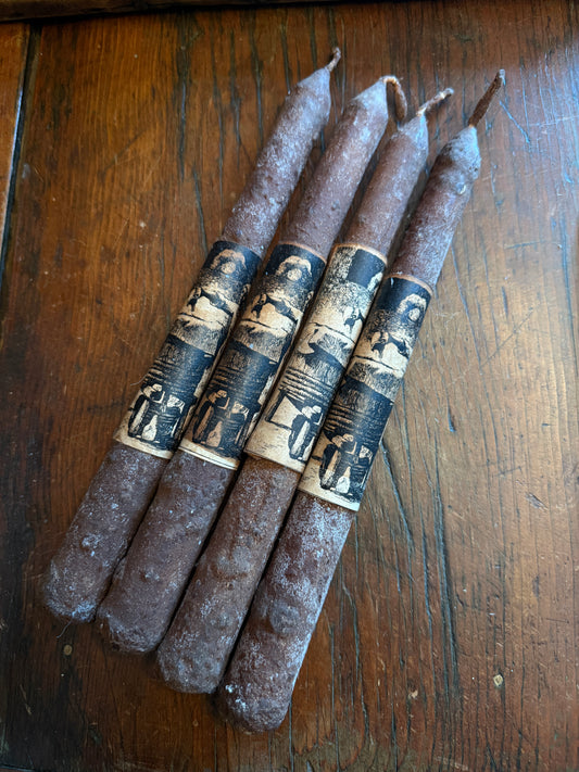 Set of 4 Grungy Brown Paper Wrapped Candles