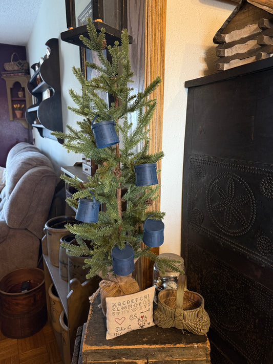 Set of 5 Blue Painted Faux Firkins