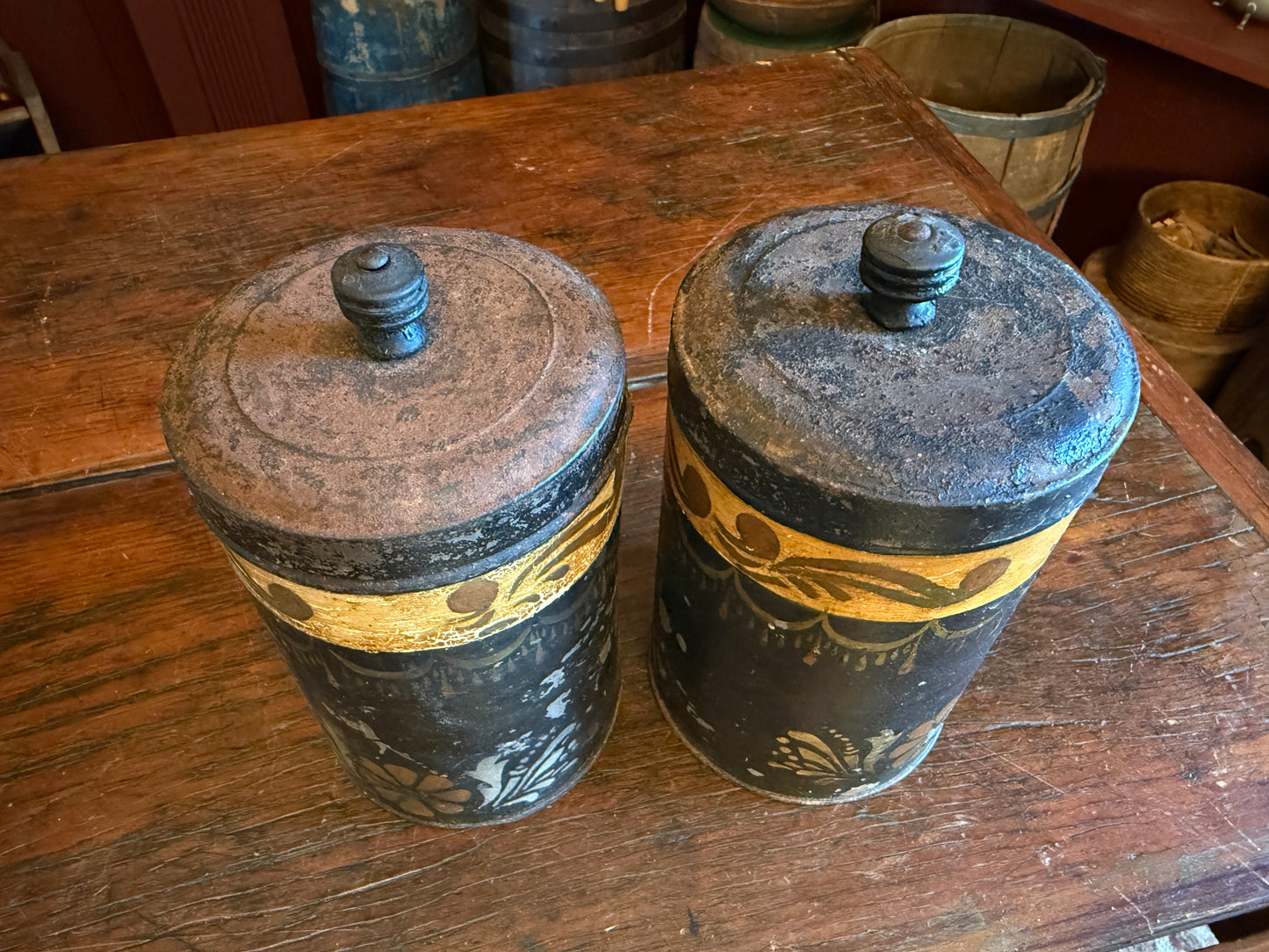 Mid-1800s Toleware Canisters - Set of 2