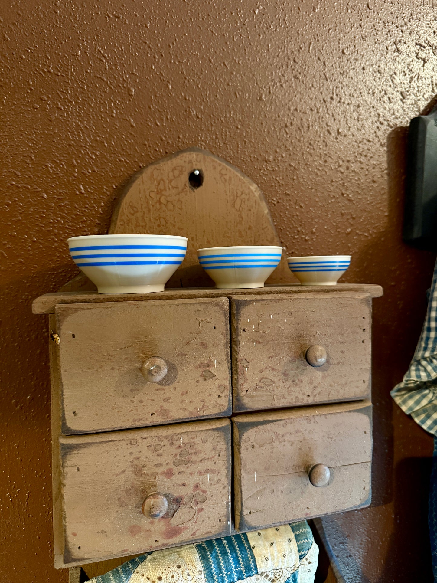 Set of 3 Miniature Faux Stoneware Bowls (Available in Brown or Blue Stripe)