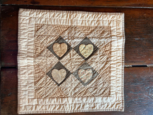 Tan Quilt Square with Hearts