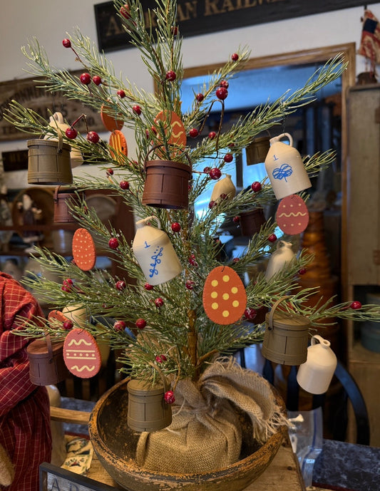 Set of 10 Early American–Inspired Redware Easter Egg Ornaments