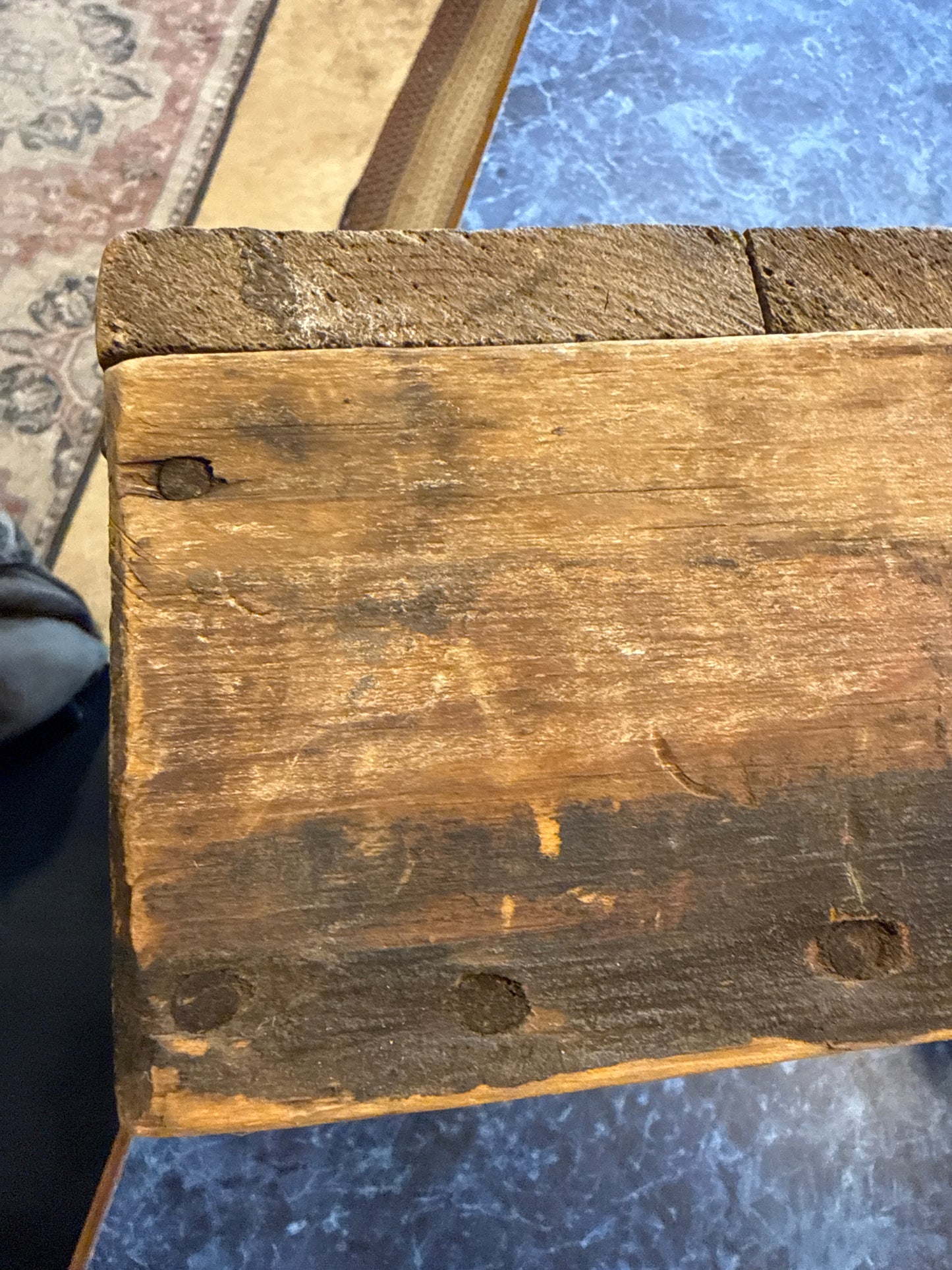 Primitive 1800s Wooden Tool Box w/ Wire Hinges