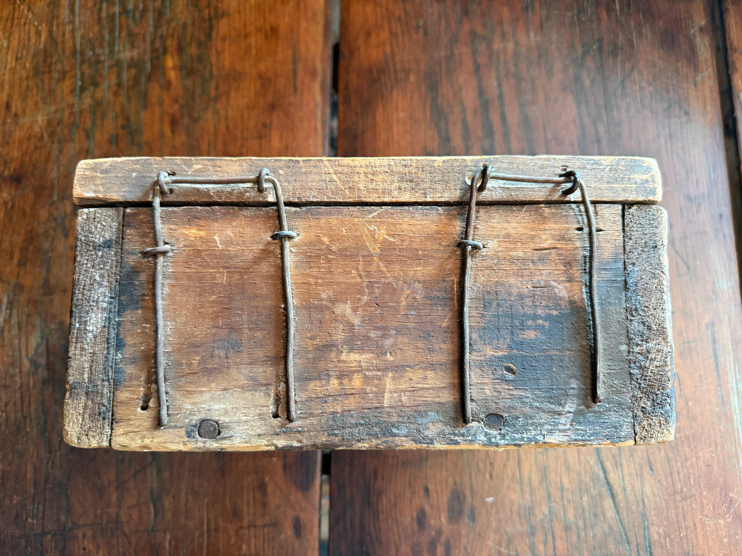 Primitive 1800s Wooden Tool Box w/ Wire Hinges