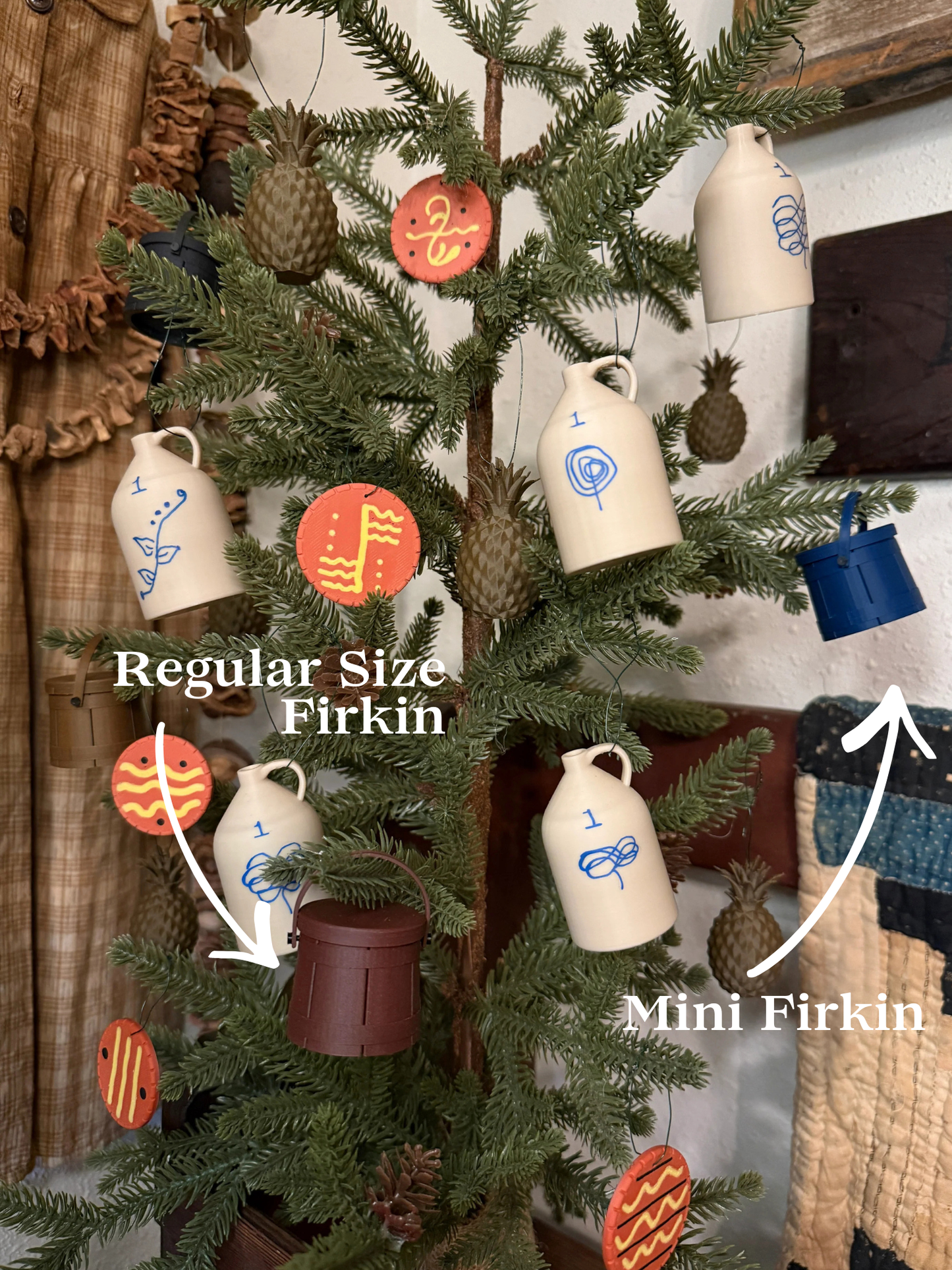 Set of 10 Mini Firkin Ornaments (available in colonial blue, walnut, black walnut, rosewood and black)