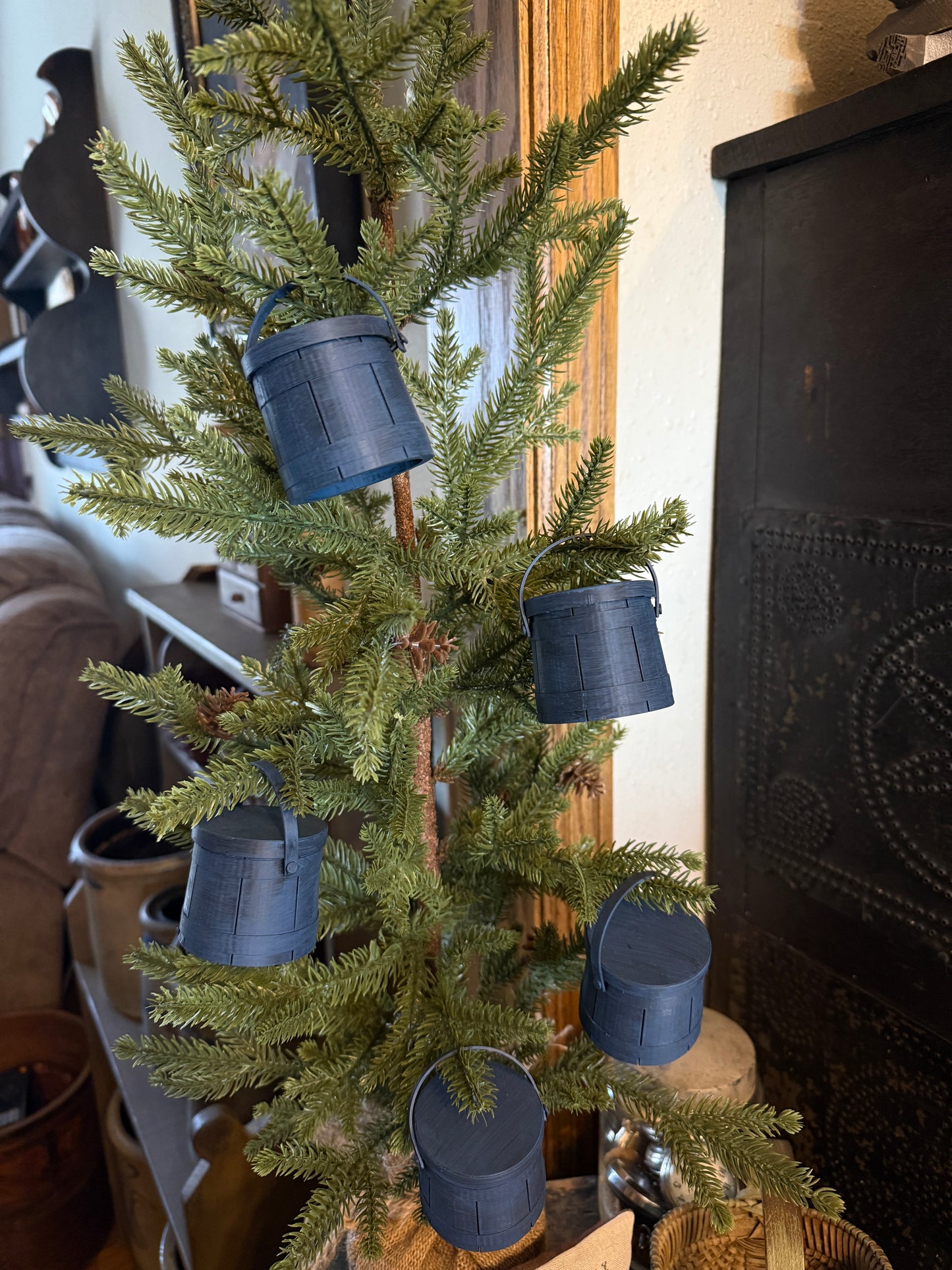 Set of 5 Blue Painted Faux Firkins