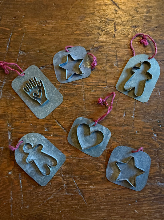 Set of 6 Primitive Tin Ornaments