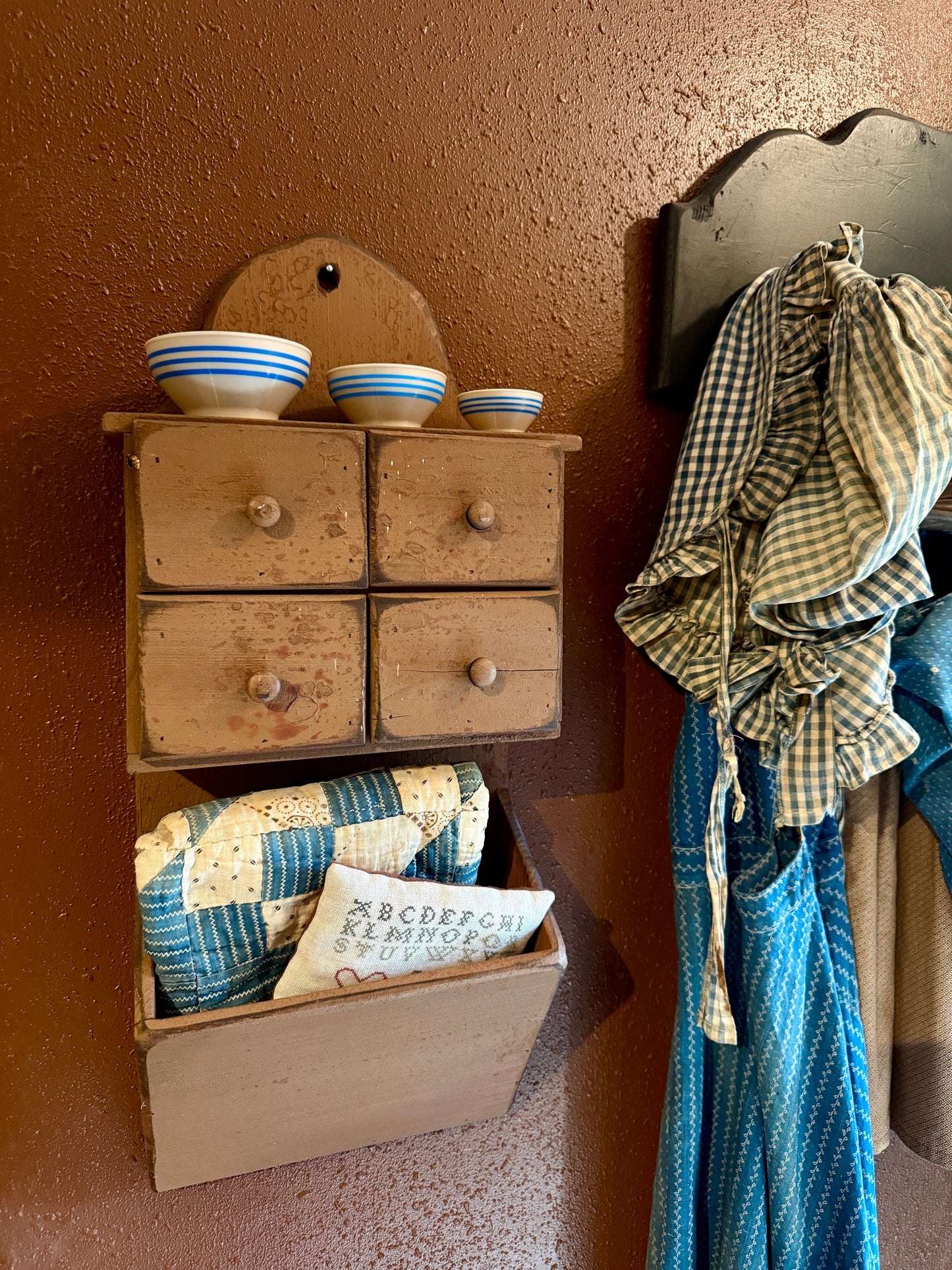 Set of 3 Miniature Faux Stoneware Bowls (Available in Brown or Blue Stripe)