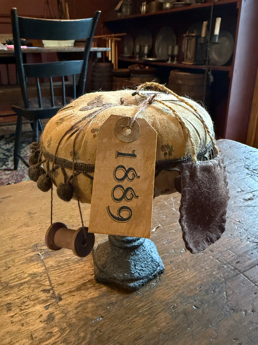 1889 Mustard Floral Pin Cushion on Stand