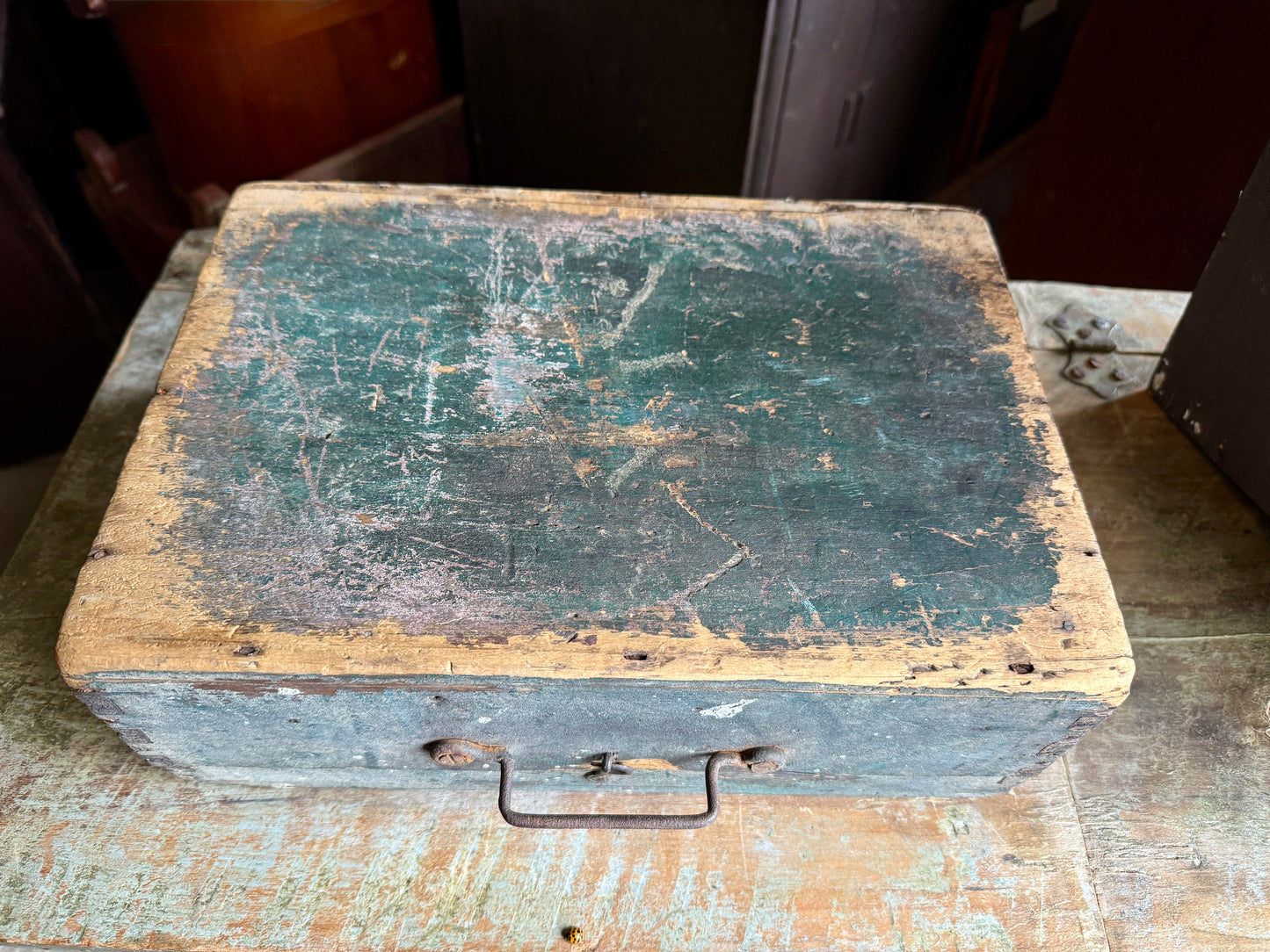 Early Document Box in Original Green Paint