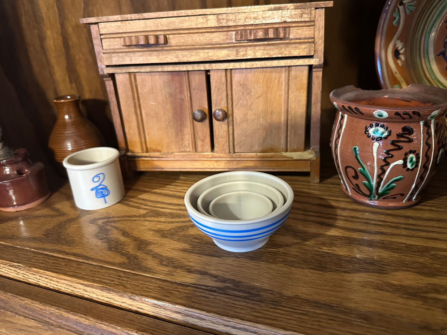 Set of 3 Miniature Faux Stoneware Bowls (Blue Stripe)