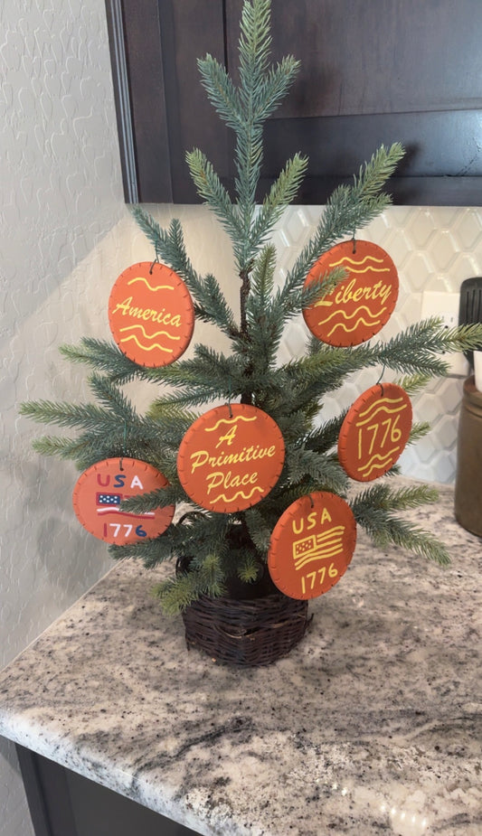 Set of 6 - 4" Dia. Patriotic Faux Redware Plate Ornaments