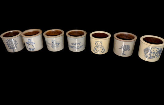 Set of 7 Mini Stoneware Crocks