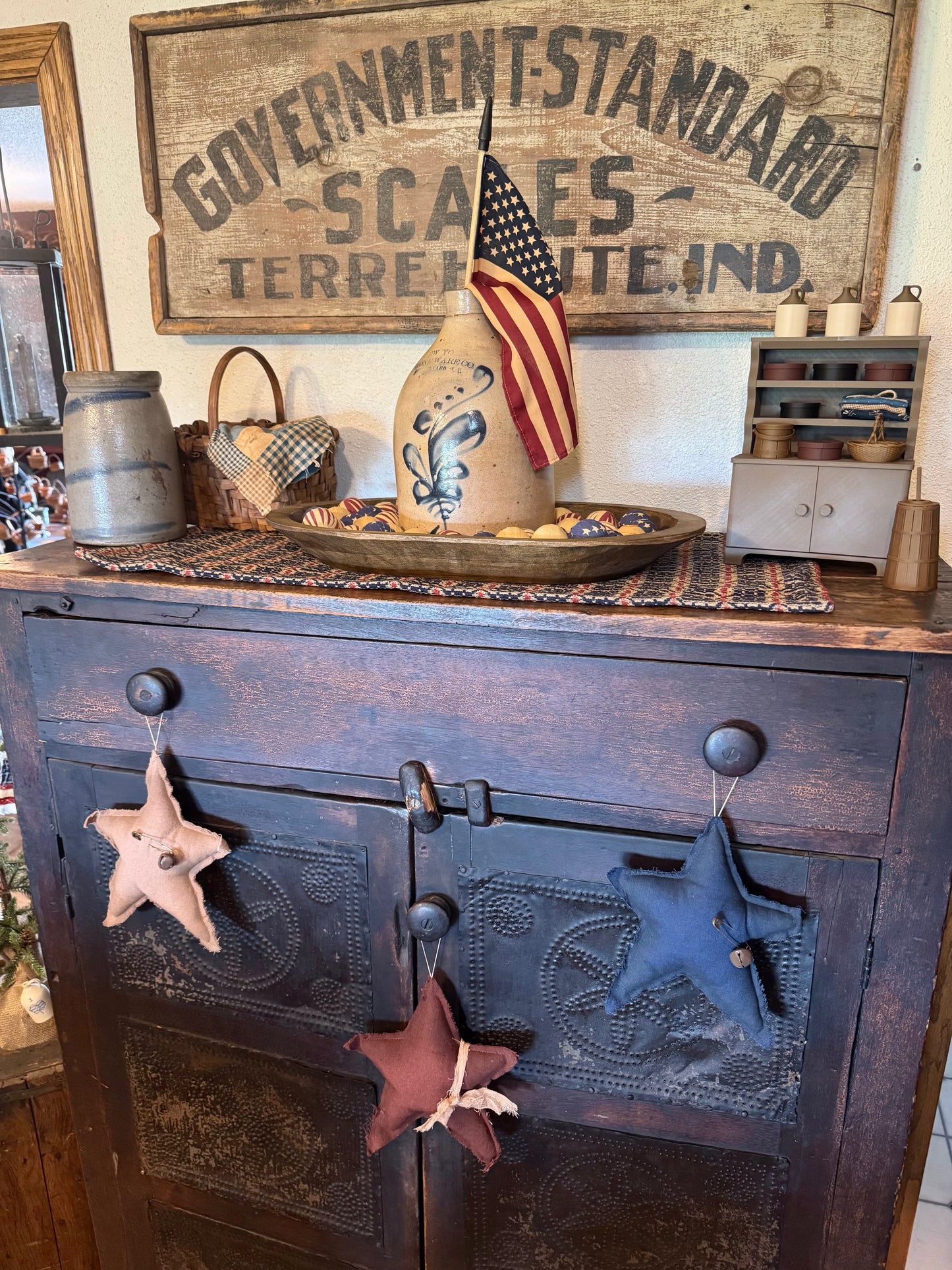 Set of 3 Primitive Star Ornaments (Red, Mustard, and Blue)