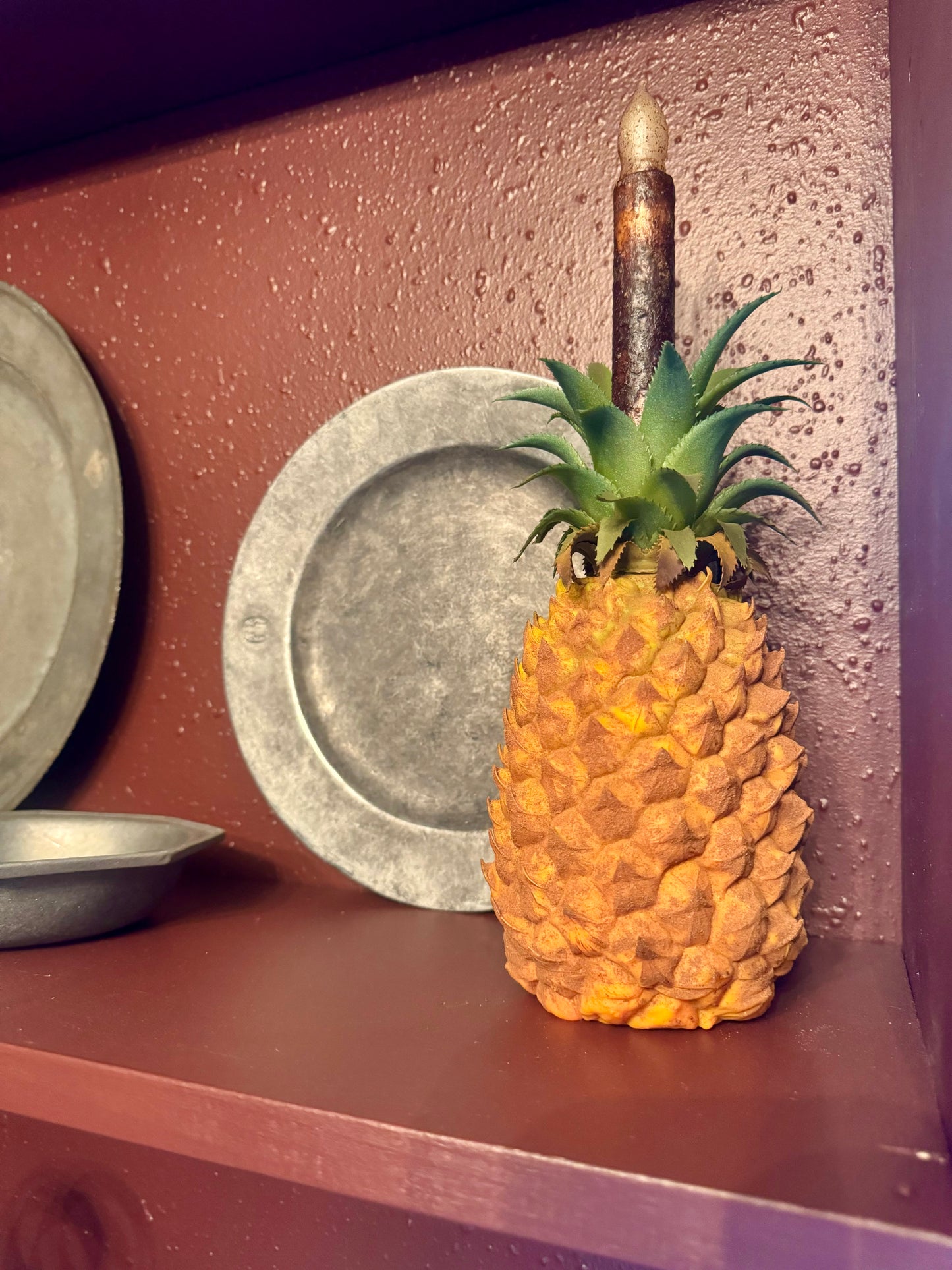 Colonial Pineapple Fruit Decoration w/ Candle