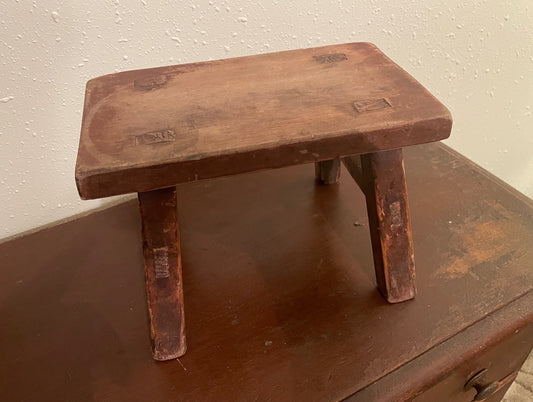 Early Cricket Stool in Original Red/Brown Paint, Mortise Construction
