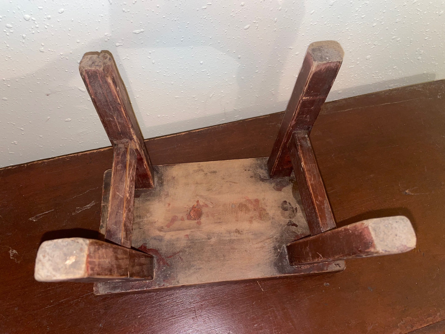 Early Cricket Stool in Original Red/Brown Paint, Mortise Construction