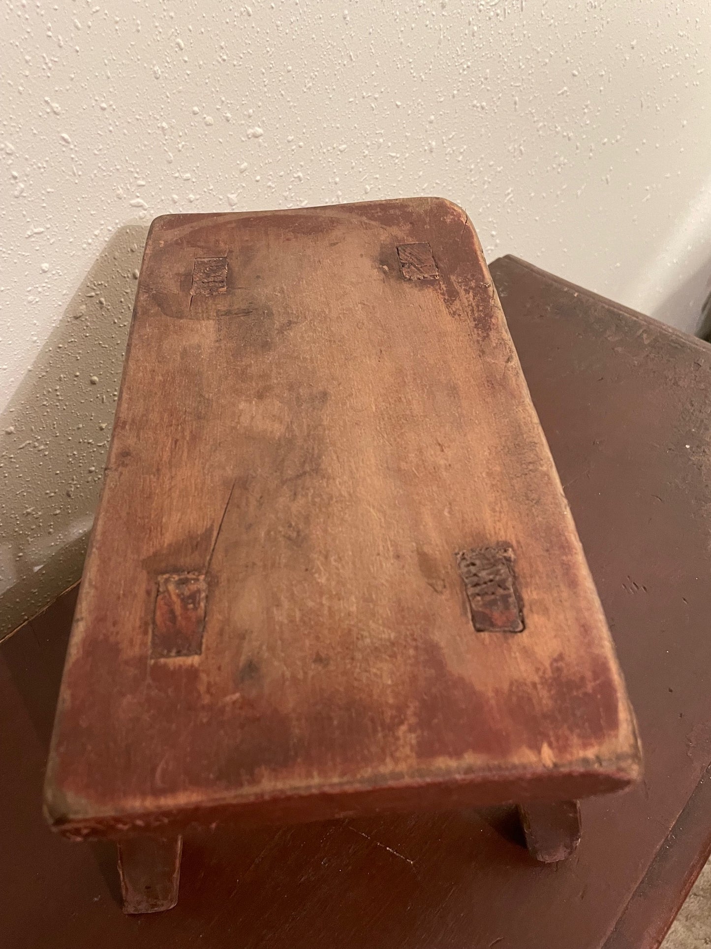 Early Cricket Stool in Original Red/Brown Paint, Mortise Construction