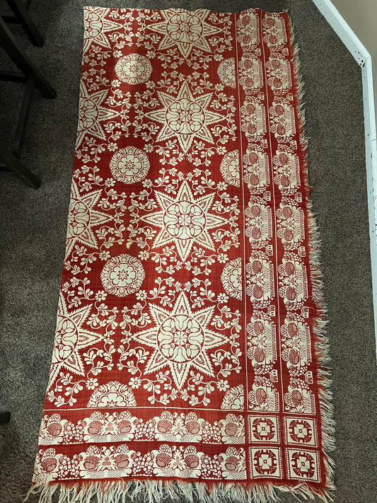 Antique Red & White Half Coverlet