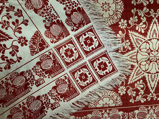 Antique Red & White Half Coverlet