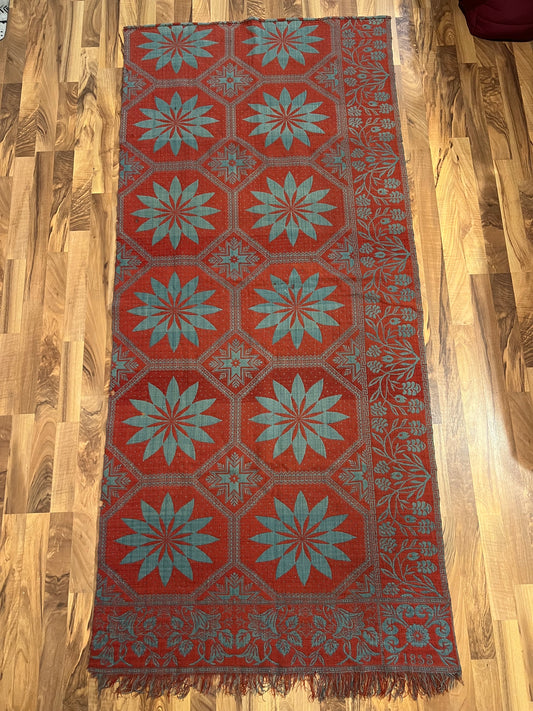 1853 Star of Bethlehem Half Coverlet in Turkey Red and Blue/Green