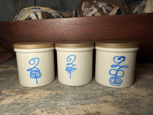 Set of 3 Miniature Crocks with Stacking Lids & Hangers