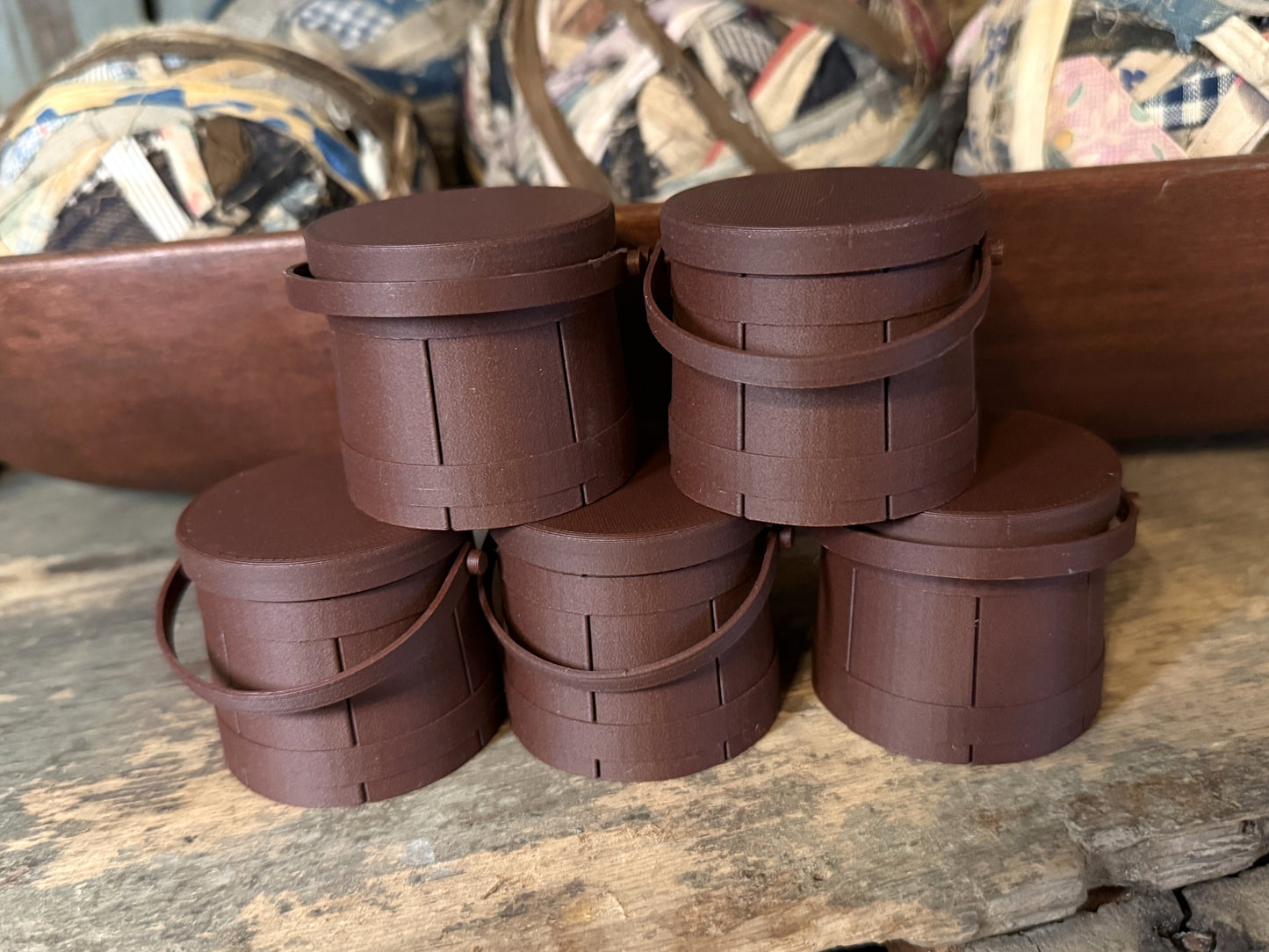 Set of 5 Firkin Ornaments (Available in Colonial Blue, Walnut, Black Walnut and Rosewood)