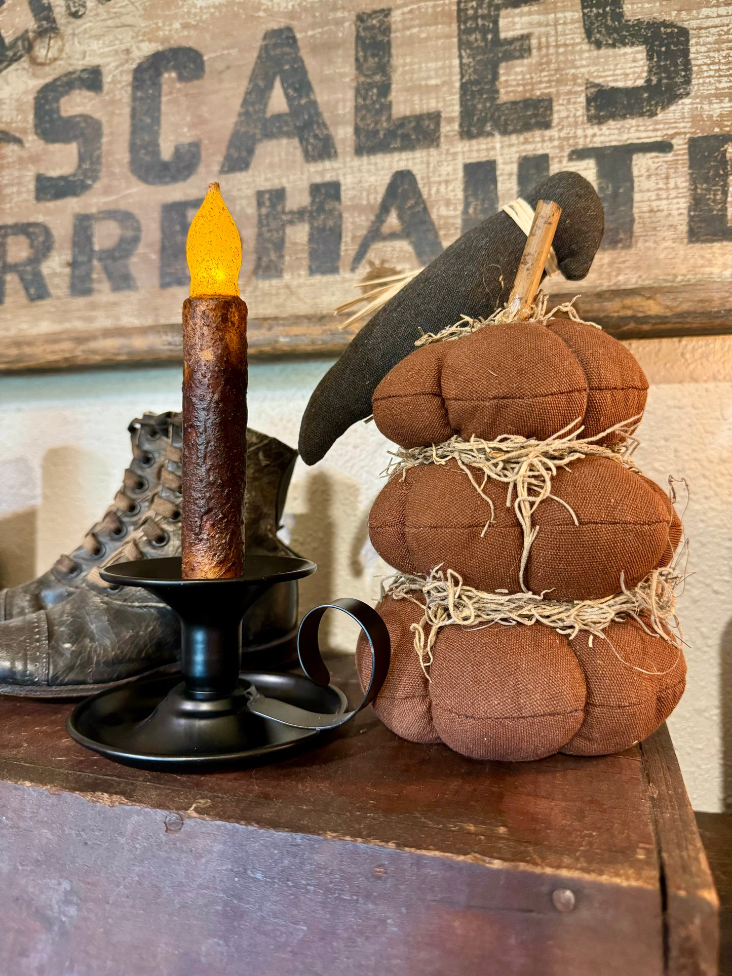 Colonial Candle Holder with Primitive Candle