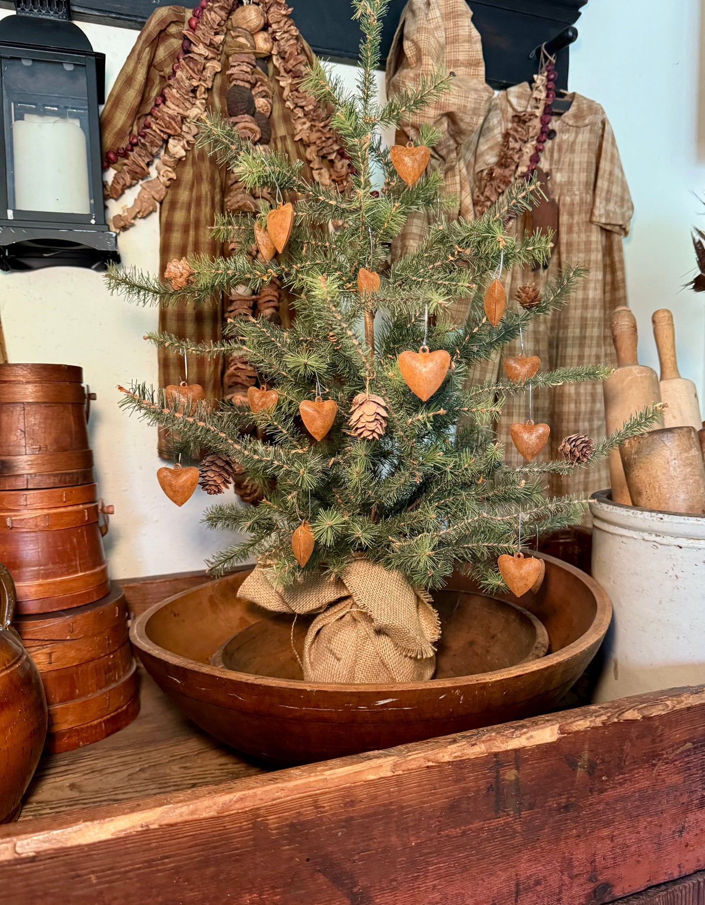 Primitive Heart Bell Christmas Ornaments or Bowl Filler (Set of 20)