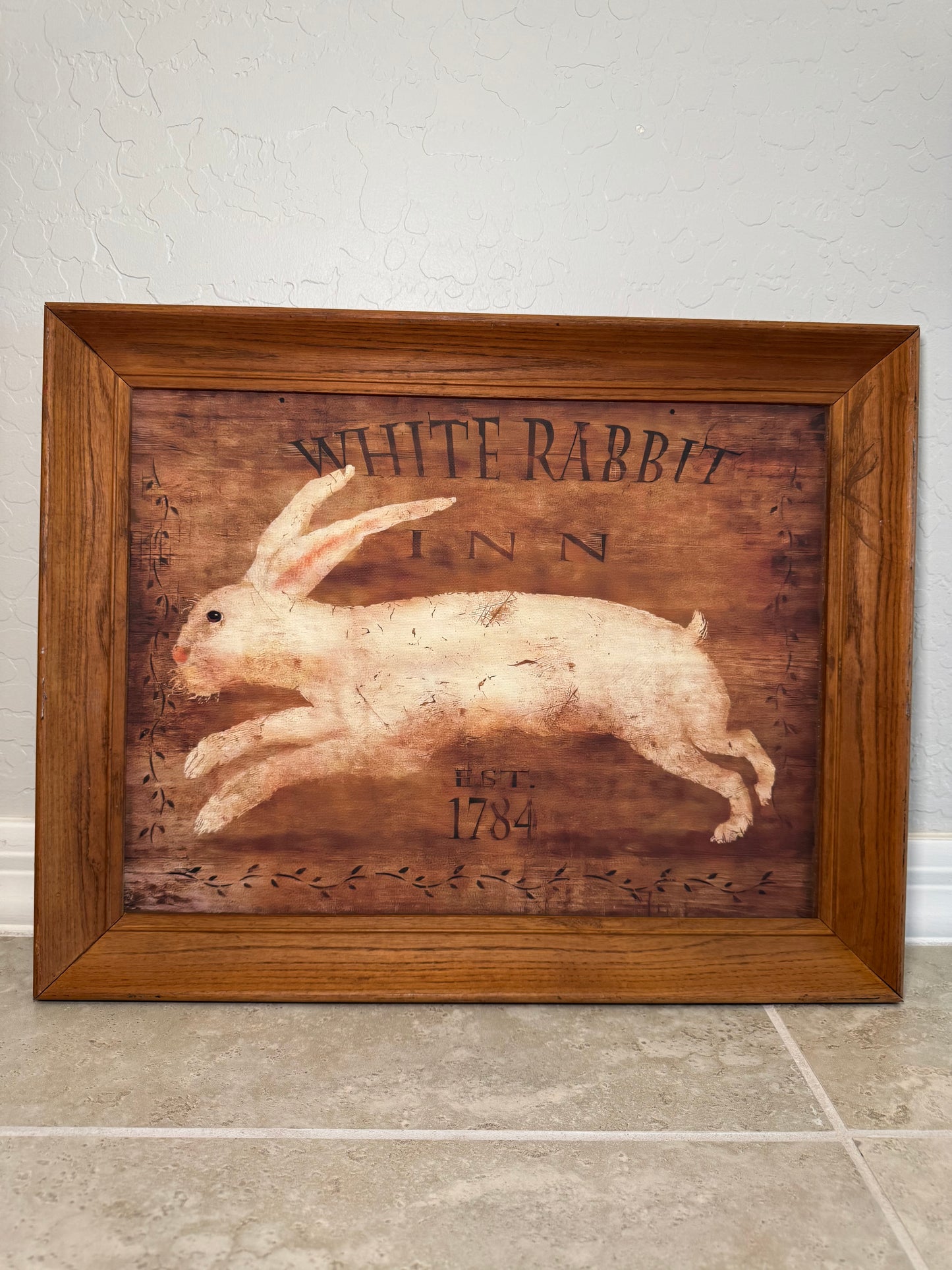 Folk Art Primitive “White Rabbit Inn” Framed Wall Art