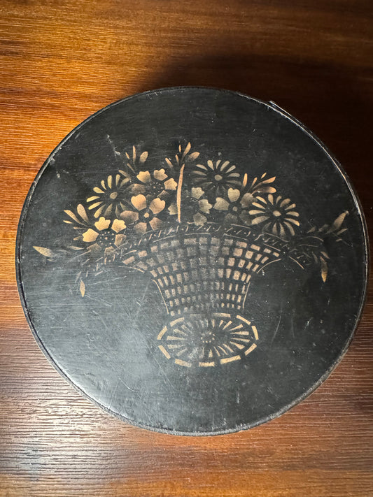 Black Painted Pantry Box with Stenciled Floral Lid
