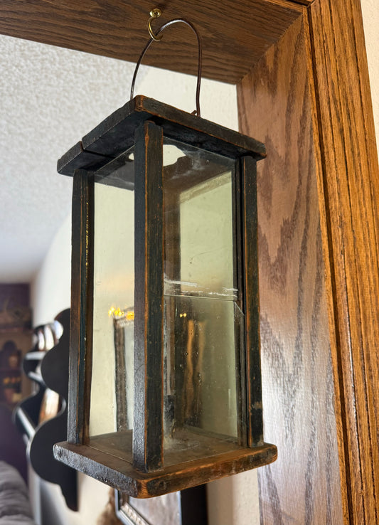 Early Original Blue Painted Wood Barn Lantern